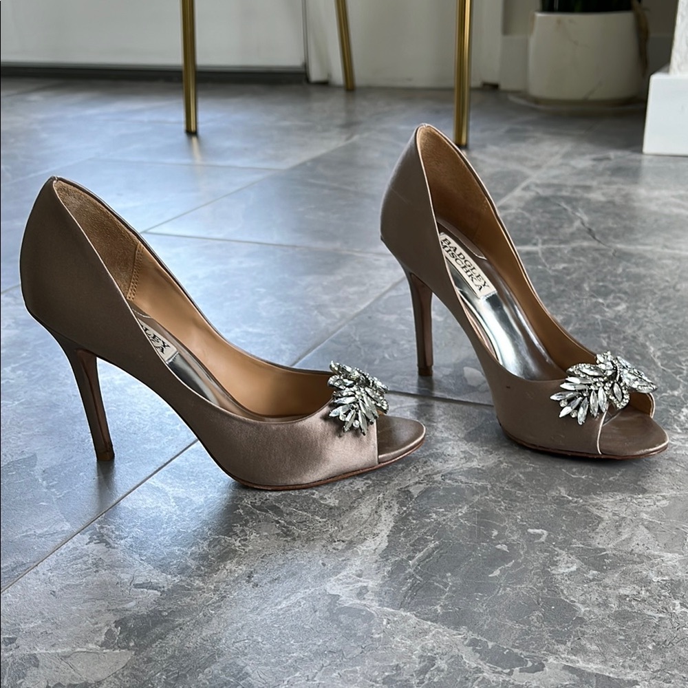 Badgley Mischka Sable Pink and Crystal Embellished Heels